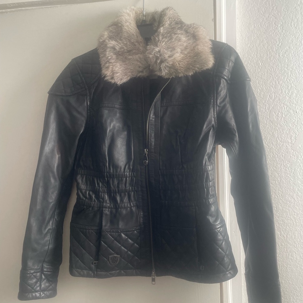 Y2K style Harley Davidson Madeline Quilted Leather Fur Jacket Collar Biker - Picture 2 of 4